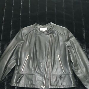 MICHAEL Michael Kors Black Peplum Leather Moto Jacket